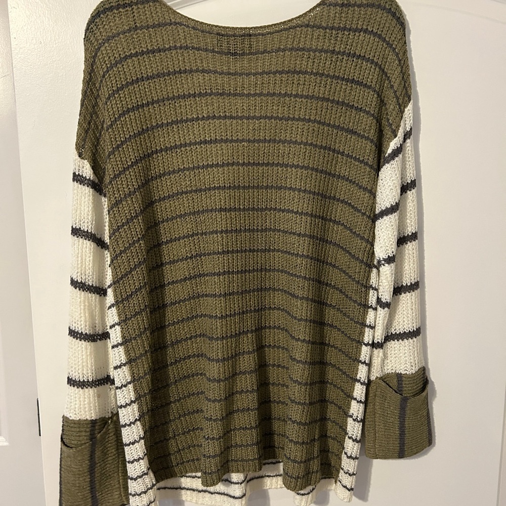Gigio boutique Striped Knit Sweater - Cream and Olive - small (more like m/l) - Picture 4 of 5